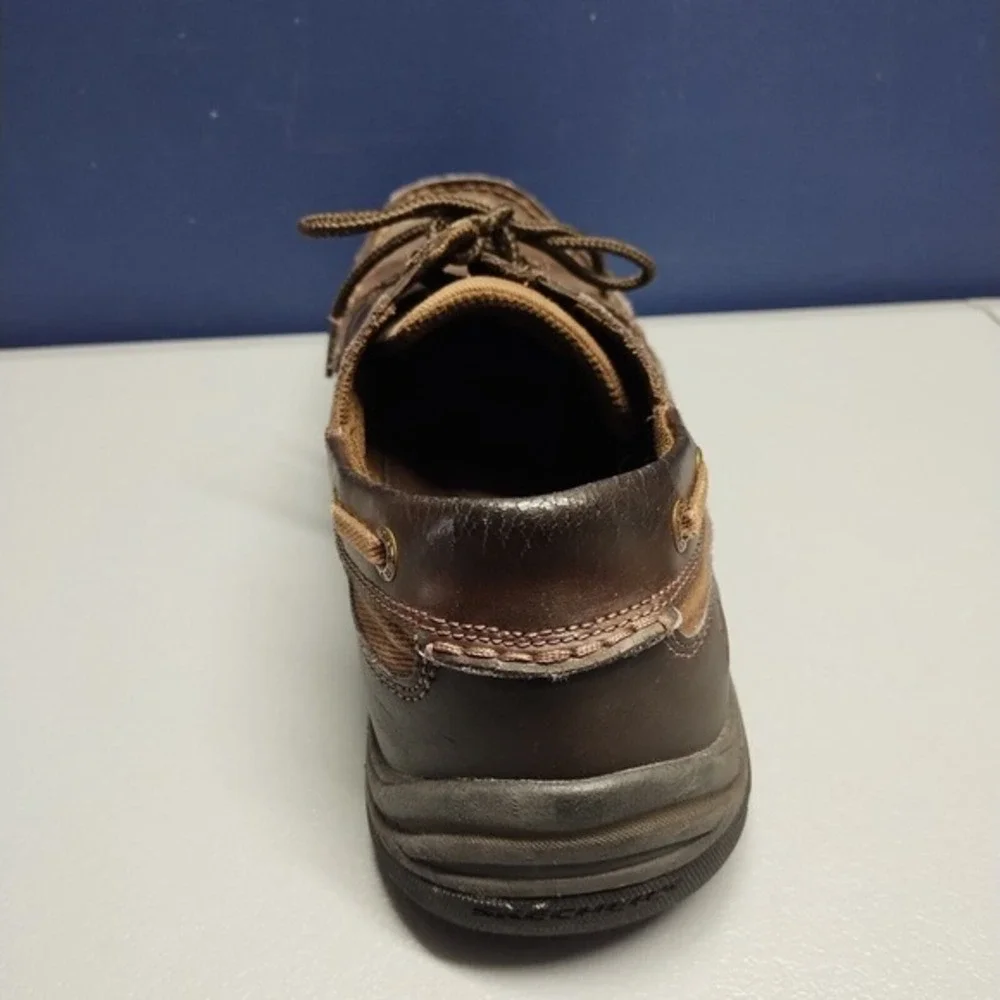Skechers Boat Shoes Mens Size 11.5 Brown Leather Relaxed Fit‎ Memory Foam 64114
